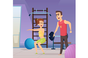 Squats. coach speaking to sport girl, a Sport Illustration by Onyx