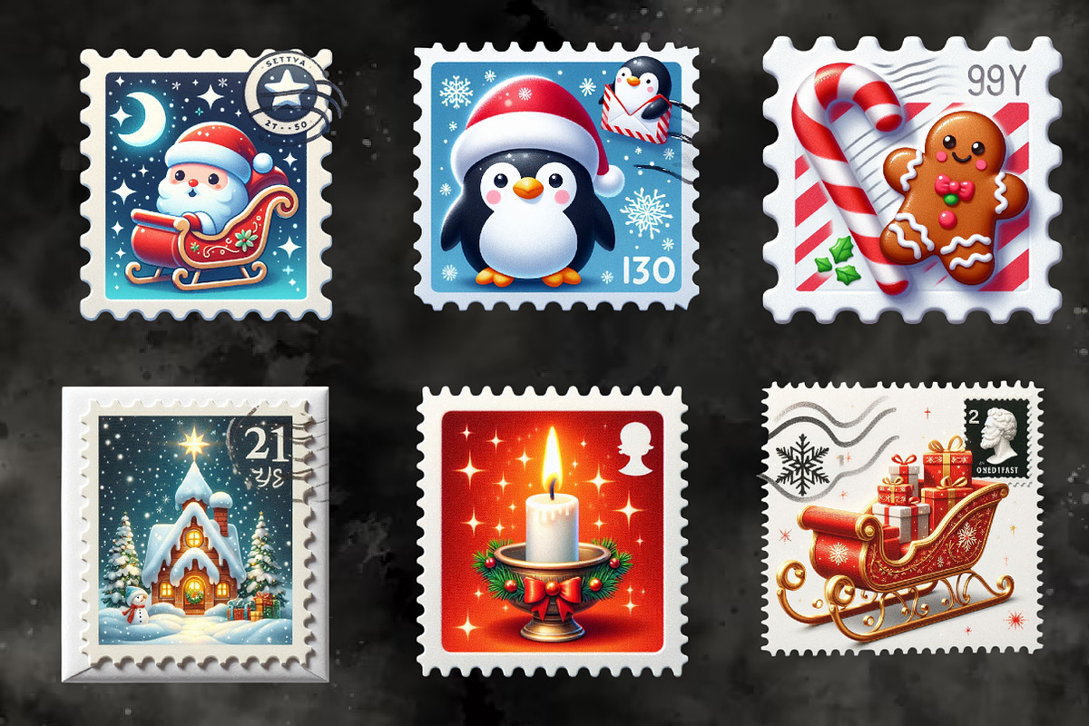Cute Christmas Stamp & Envelope Set, an Illustration by RobertsArt (Photo 3 of 6)