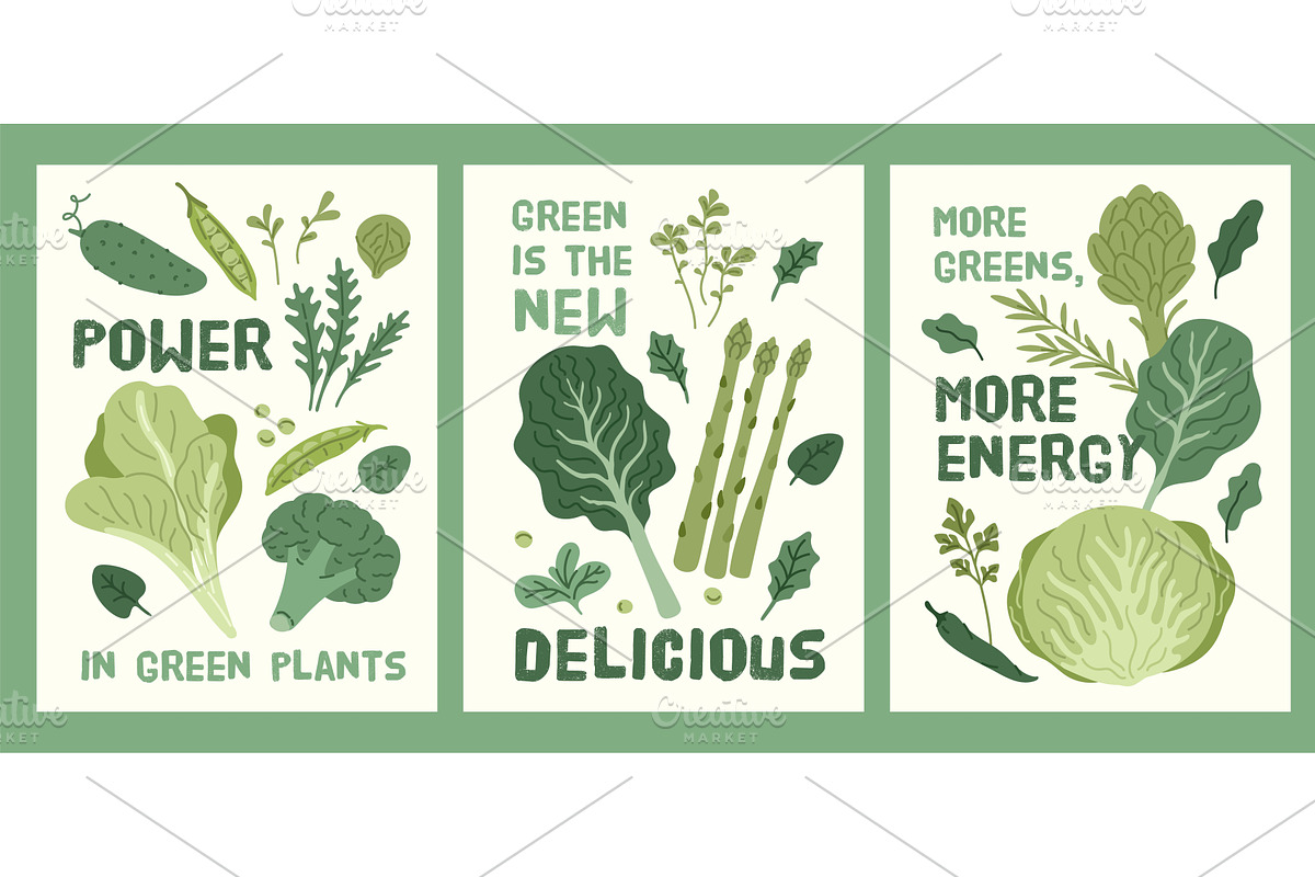 Salad green cards. Healthy food, a Food Illustration by YummyBuum