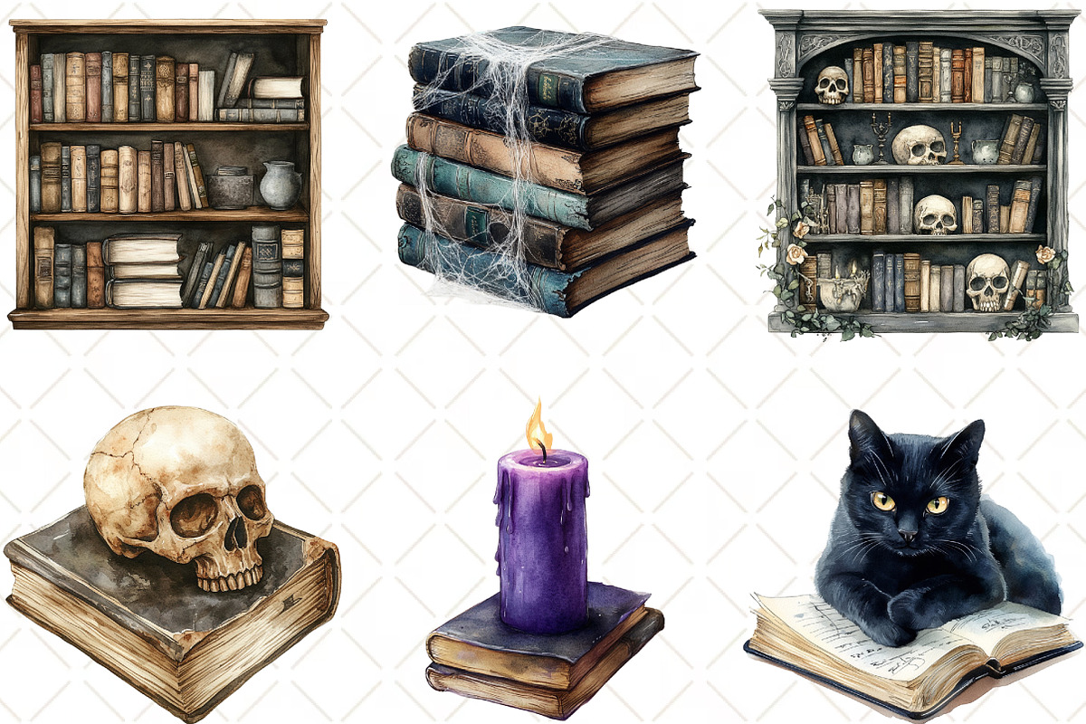 Spooky Halloween Library Clipart, an Illustration by Black Bird Studio (Photo 3 of 6)