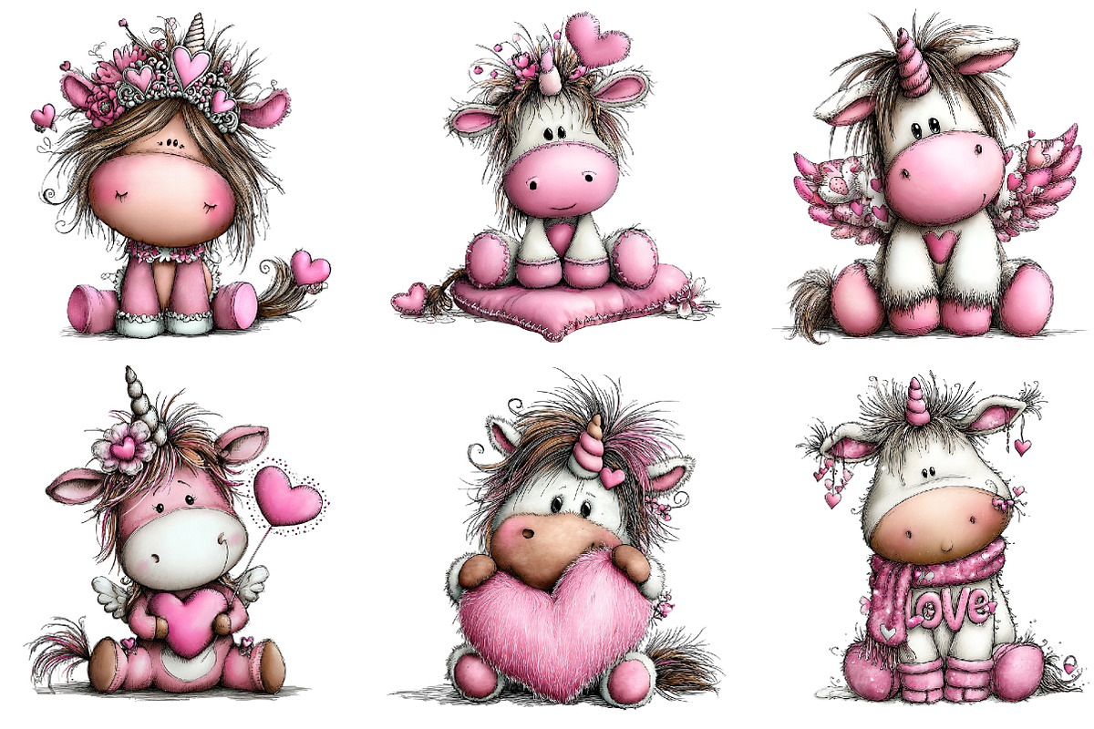 Valentine Whimsical Unicorn Clipart, an Illustration by Dream Creation (Photo 4 of 7)