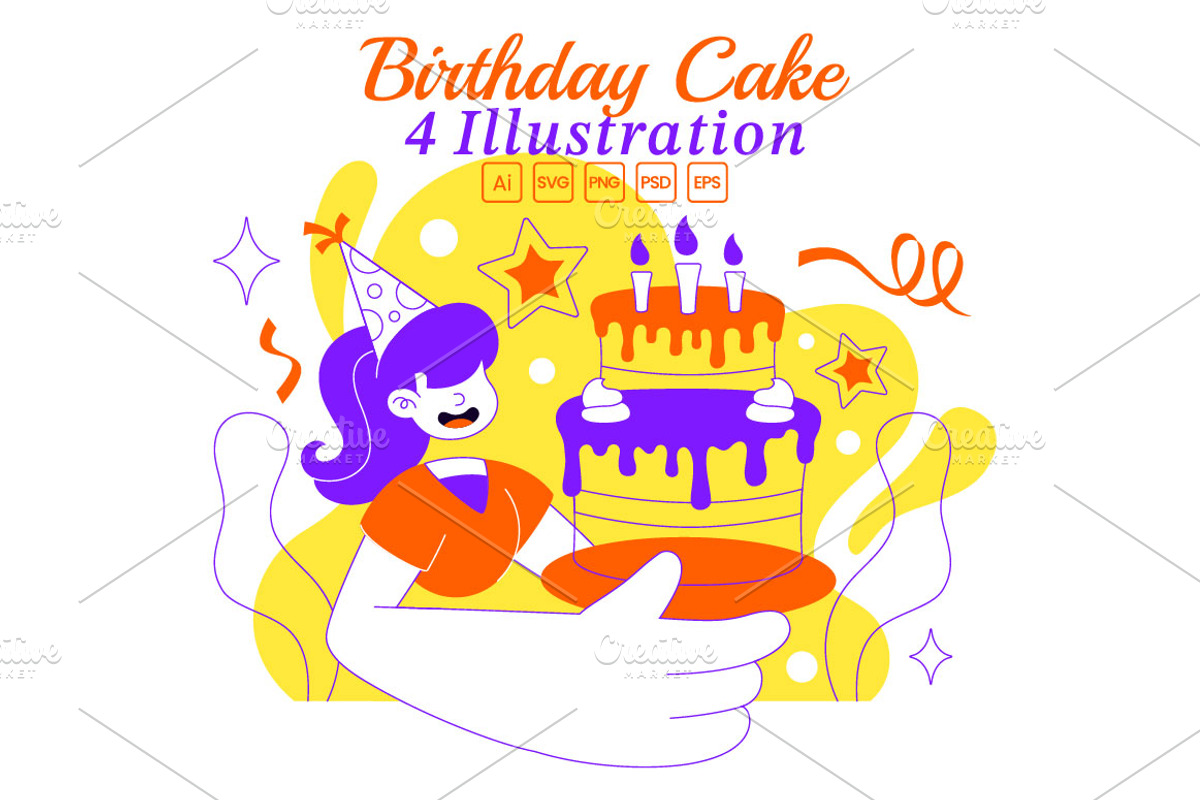 4 Birthday Cake Vector Illustration, a Food Illustration by denayunebgt (Photo 1 of 4)