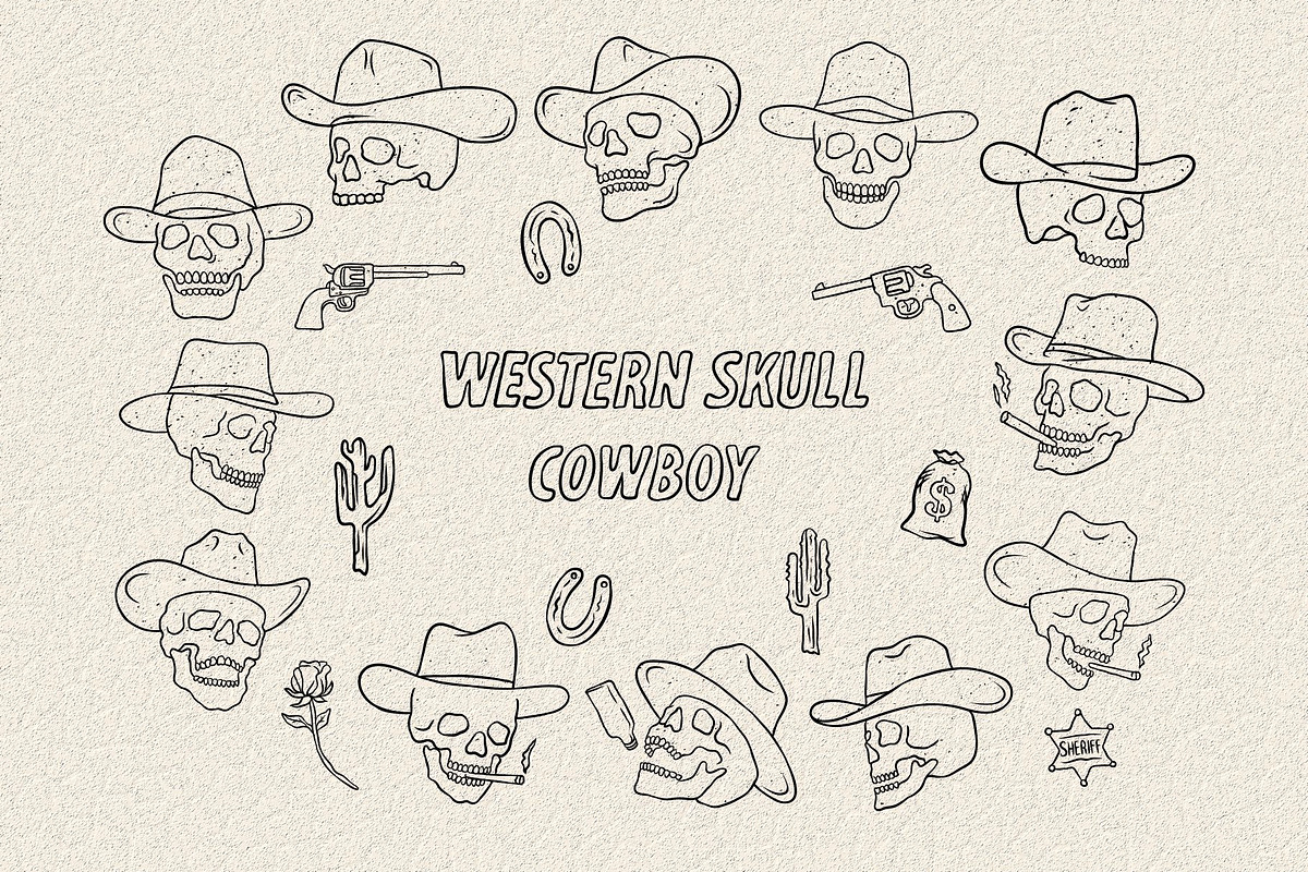 WESTERN SKULL (SVG, VECTOR, PNG), an Illustration by Ben studio (Photo 1 of 4)