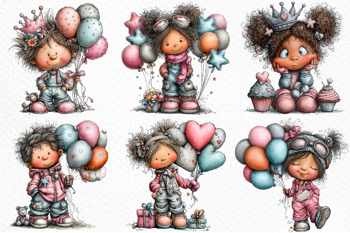 Whimsical Birthday Kids Clipart PNG, an Illustration by Craft Nest (Photo 2 of 8)
