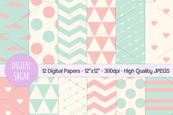 Pink & Green Digital Papers, Hipster preview 2