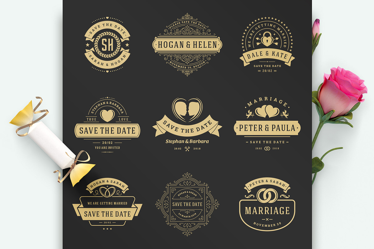 18 Wedding Logos and Badges, a Branding & Logo Template by Vasya Kobelev (Photo 2 of 15)