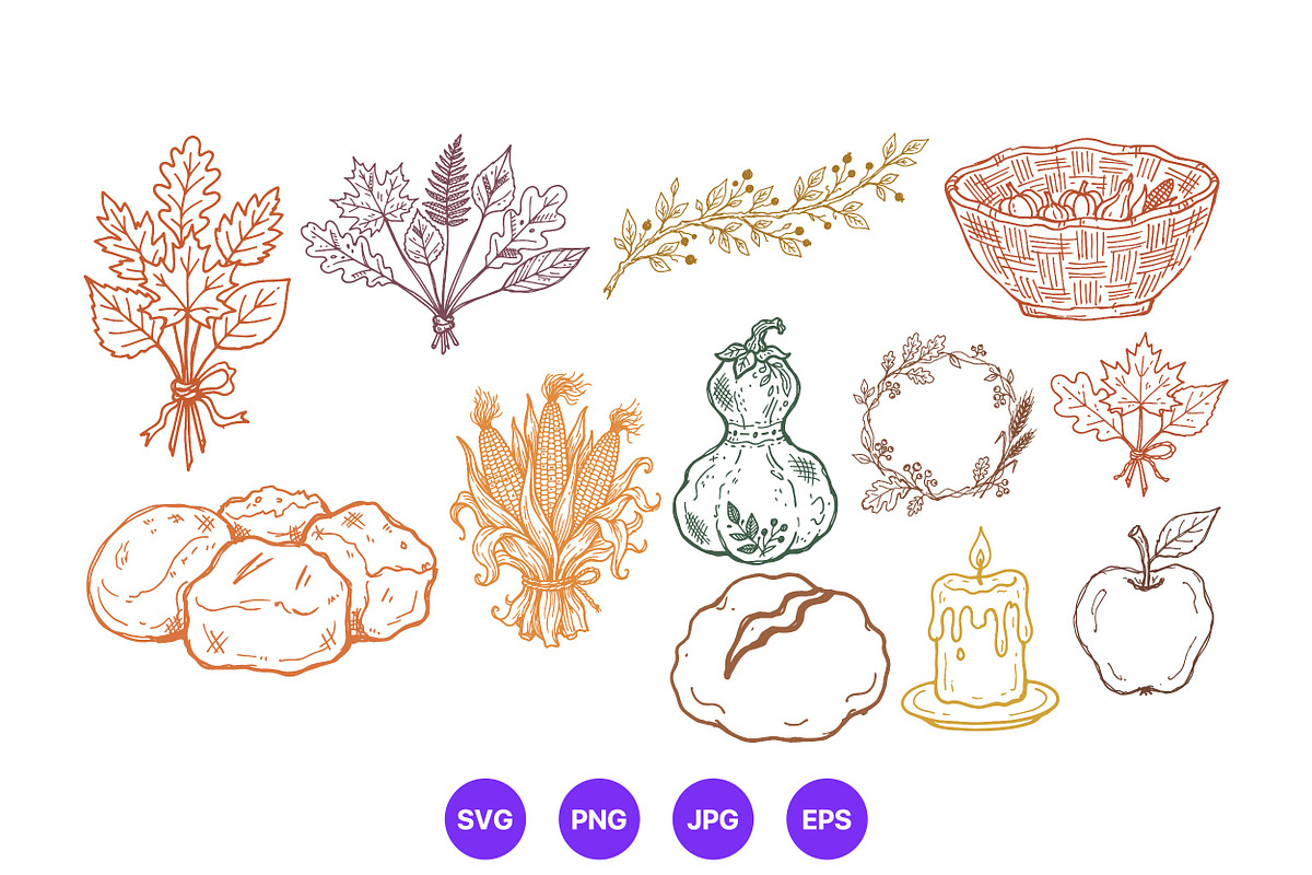 Thanksgiving Hand Drawn Folk Art Set, a Seasonal Illustration by designvectx (Photo 9 of 10)