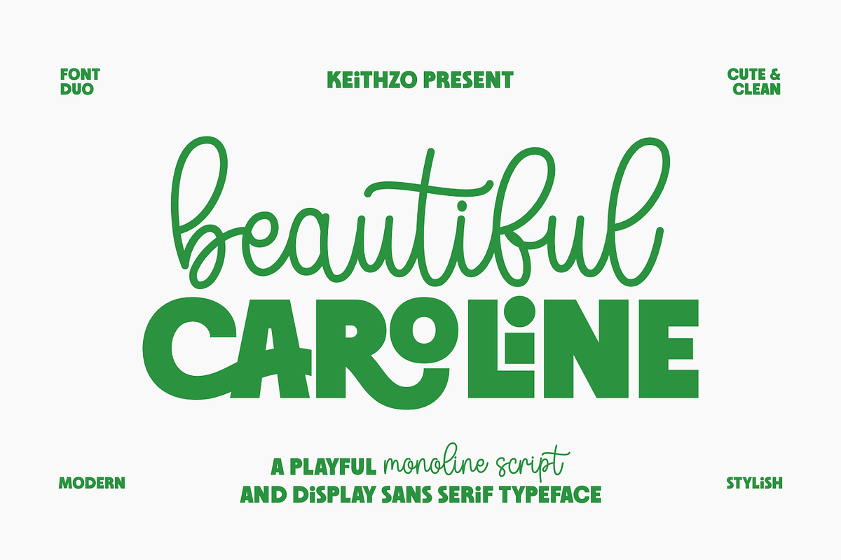 Beautiful Caroline - Font Duo, a Sans Serif Font by Keithzo (Photo 1 of 8)