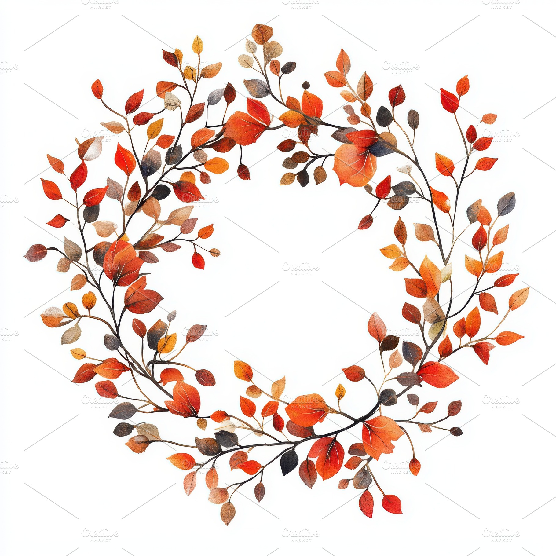 Watercolor autumn wreath made of bra, an Abstract Photo by Pixeness Studio