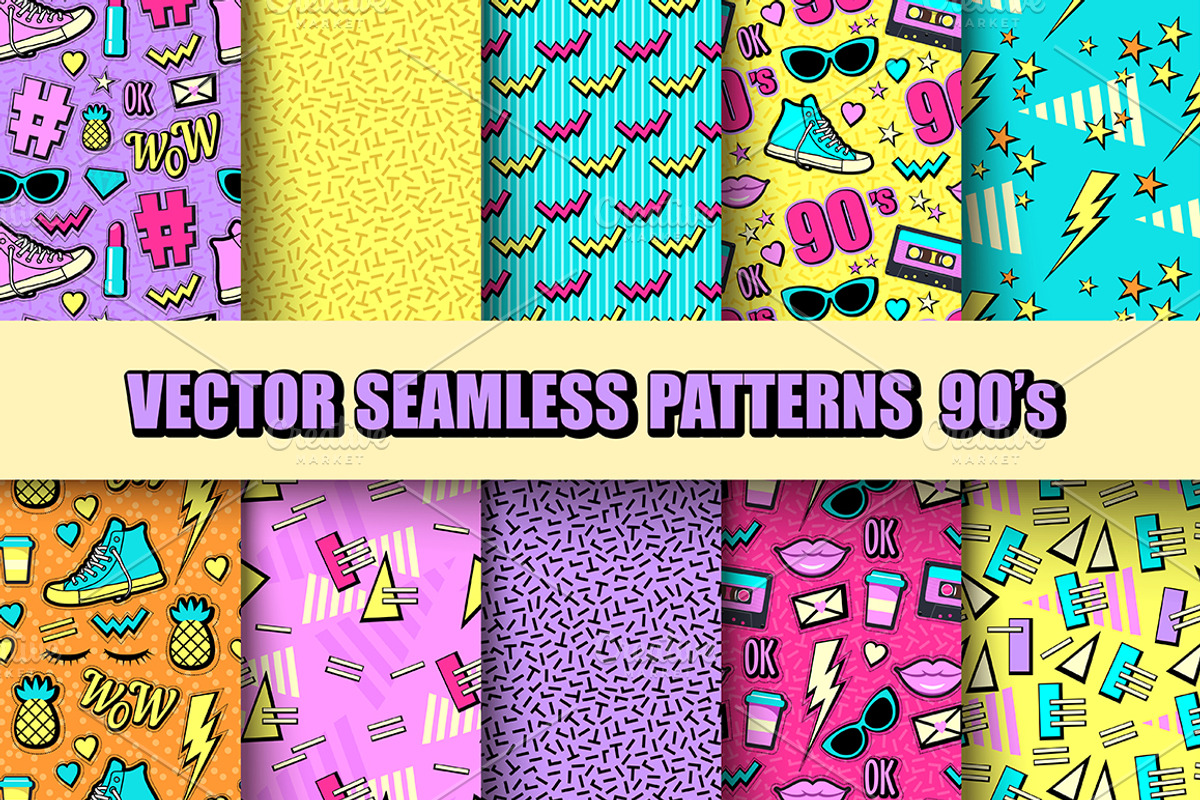 Vector seamless patterns 80s, 90s, a Pattern Graphic by Gurza SHOP (Photo 1 of 4)