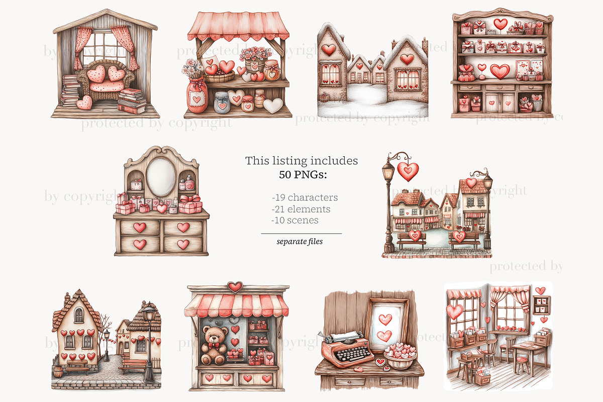 Valentines Day Clipart | Romantic PN, an Animal Illustration by GlamArtZhanna (Photo 5 of 8)