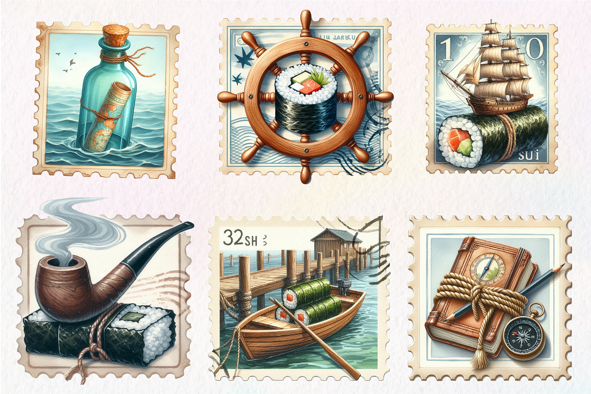 Nautical Vintage Stamp Clipart, an Illustration by CreationArt (Photo 4 of 5)