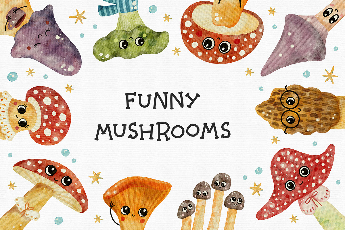 Funny mushrooms. Kids illustrations, a Graphic by Murvin (Photo 1 of 9)