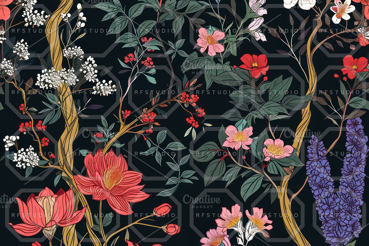 GEISHA GARDEN. Seamless Pack, a Texture Illustration by RefinedFantasyStudio (Photo 5 of 9)