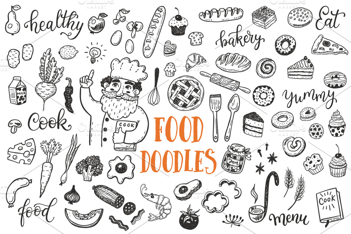 Food dooles set + patterns, a Food Illustration by Hala (Photo 1 of 5)