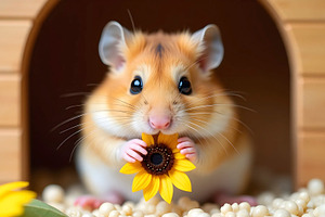 Syrian Hamster Eating Seed In Wooden, a Photo by LOGOCREATIVE