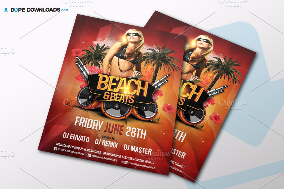 Beach & Beats Flyer Template, a Flyer Template by DopeDownloads (Photo 3 of 3)