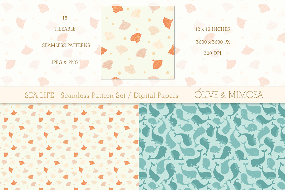 Sea life seamless pattern papers, a Pattern Graphic by Olive & Mimosa (Photo 3 of 4)