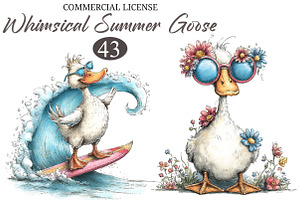 Whimsical Summer Goose Clipart, a Seasonal Illustration by designcity5