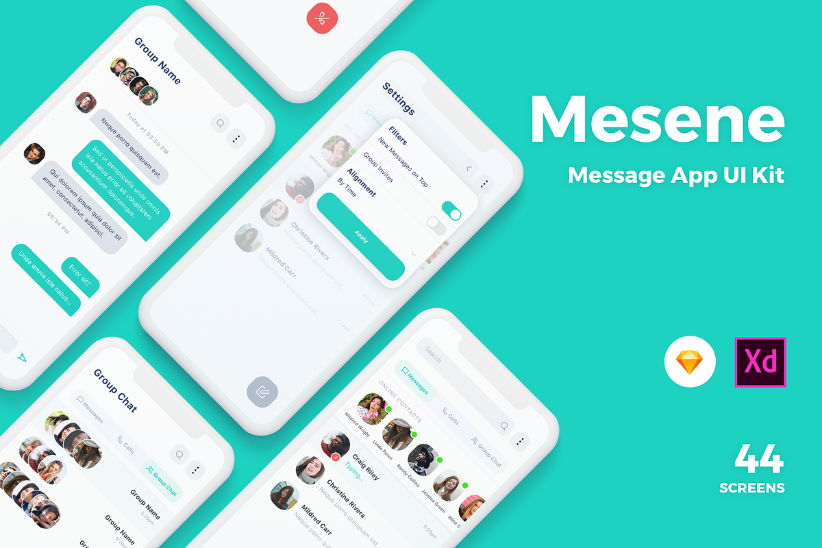 Mesene- Message Ui Kit Mobile App, an UI Kit Template by uicube (Photo 1 of 4)