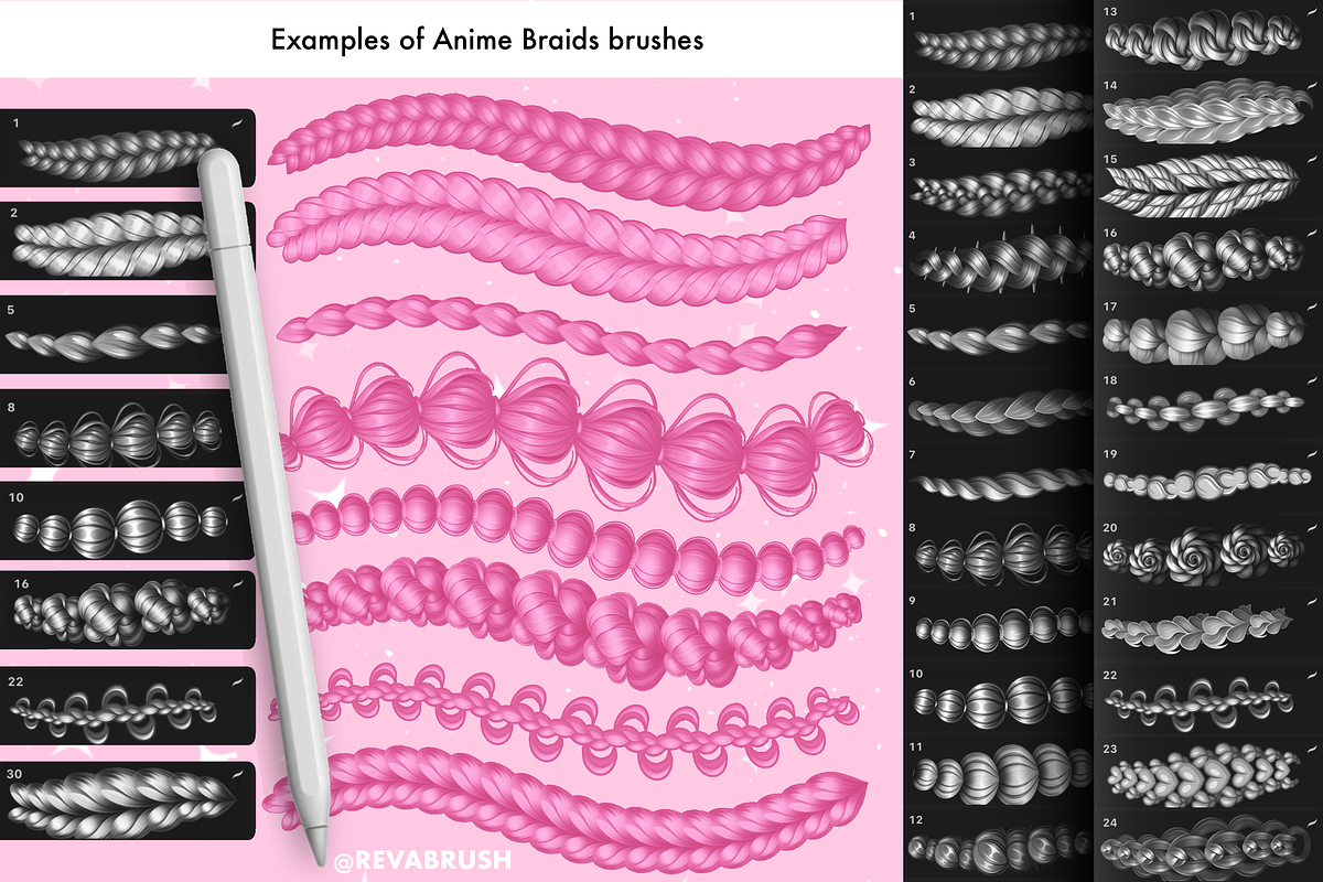 Procreate Hair Anime Outline brushes, a Brush Add-On by Revabrush (Photo 2 of 9)