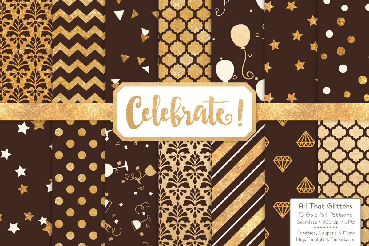 Chocolate Gold Foil Digital Papers, a Pattern Graphic by Amanda Ilkov (Photo 1 of 4)