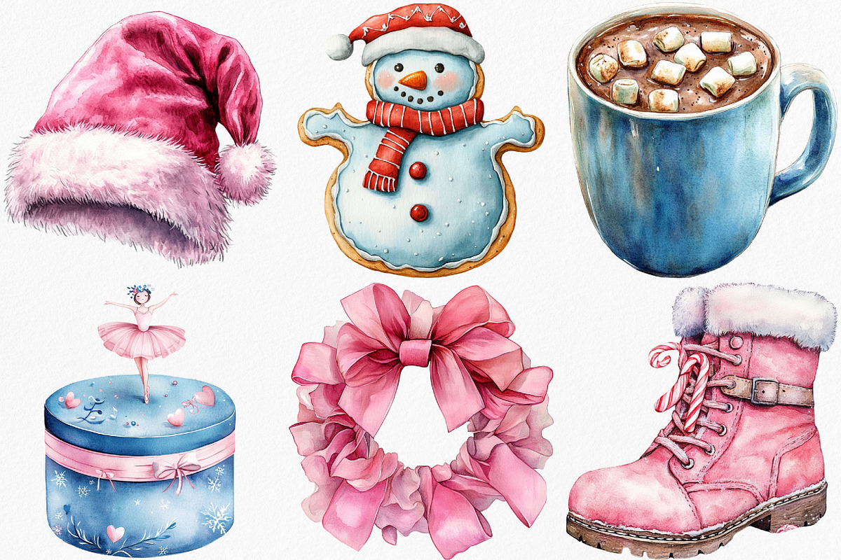 Watercolor Pastel Christmas Clipart, an Illustration by Canvas Craft (Photo 2 of 8)