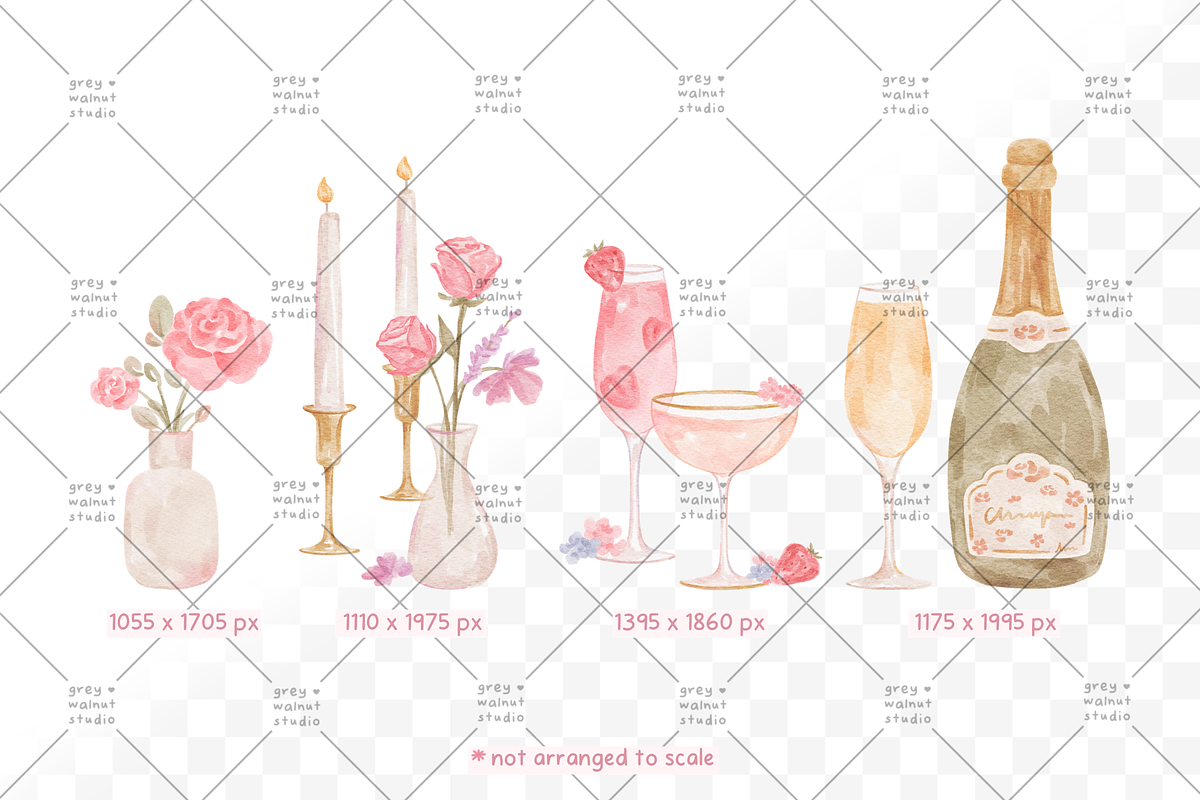 Floral Champagne Clipart, a Decorative Illustration by greywalnutstudio (Photo 3 of 5)