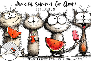 Whimsical Summer Cat Clipart, an Illustration by OK Design