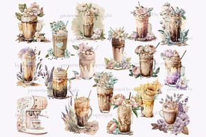 Watercolor Floral Coffee Clipart