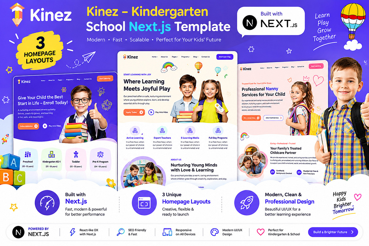 Kinez Kindergarten Next JS Template, a Landing Page Template by Helenshop (Photo 1 of 4)