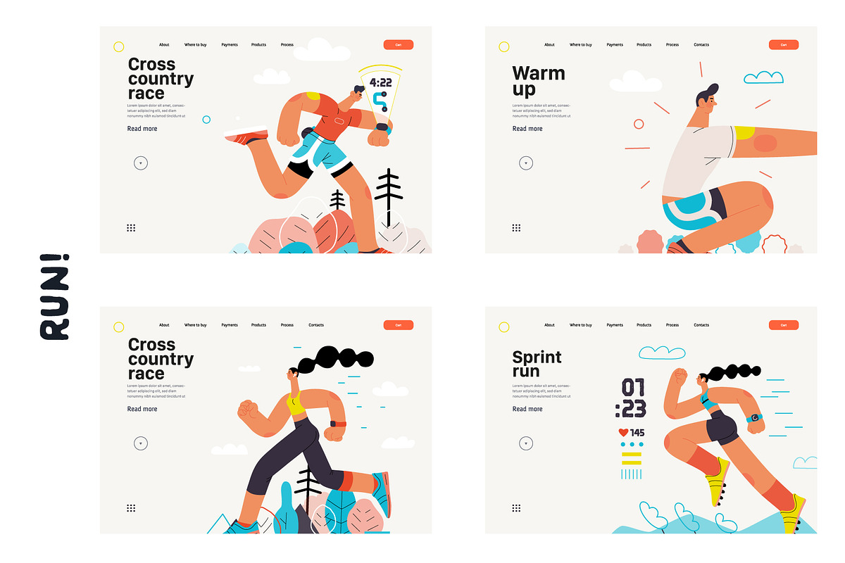 RUN! flat vector illustrations set, a Templates & Theme by Grivina's shop (Photo 21 of 24)