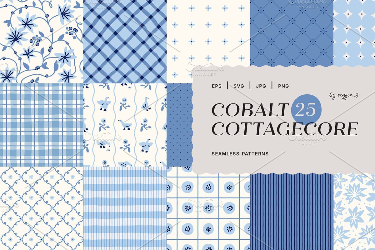Cobalt Cottagecore.Seamless Patterns, a Pattern Graphic by oxygen_8 (Photo 1 of 10)