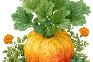Pastel-colored pumpkin with soft leaves and delicate textures on, a Holiday Photo by José Manuel Gelpi