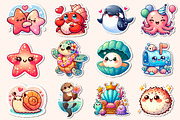 Kawaii Sea Animals Sticker Clipart, an Illustration by Dream Creation (Thumbnail 2 of 5)