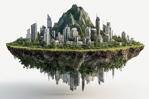 Floating City Island Metropolis Gree, a Photo by Pixeness Studio