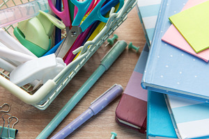 School stationery shopping basket with study supplies, a School & Education Photo by Olena Rudo