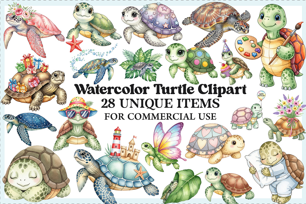 Watercolor Turtle Clipart Bundle, an Illustration by Craft Nest (Photo 1 of 6)