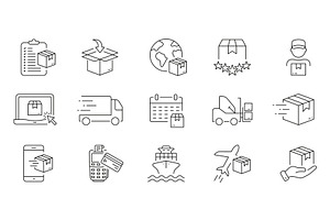 Fast Delivery Line Icon Set, a Transportation Illustration by Gentle Studio
