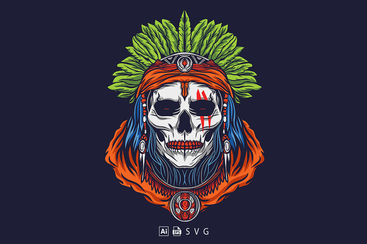 Skull Indian Illustration, a Person Illustration by Stock Shape