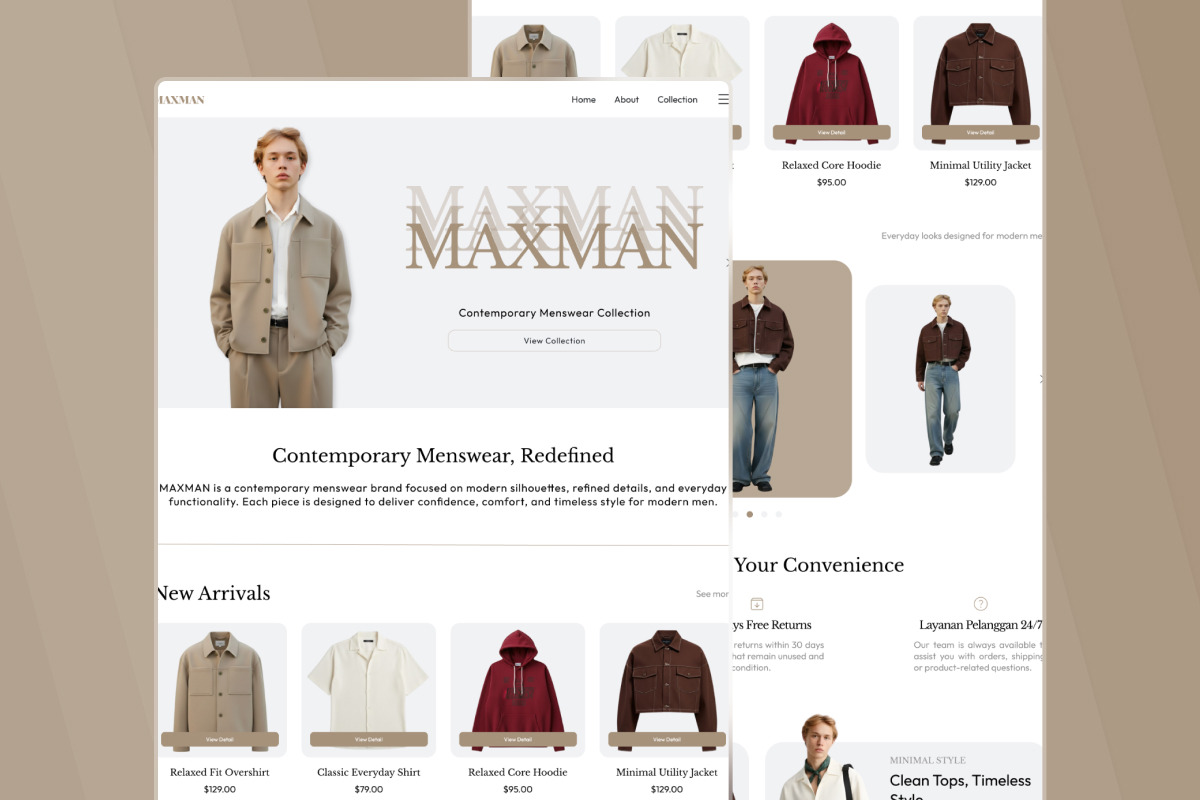 Maxman – Modern Fashion Landing Page, a Landing Page Template by trabaskriya (Photo 3 of 5)