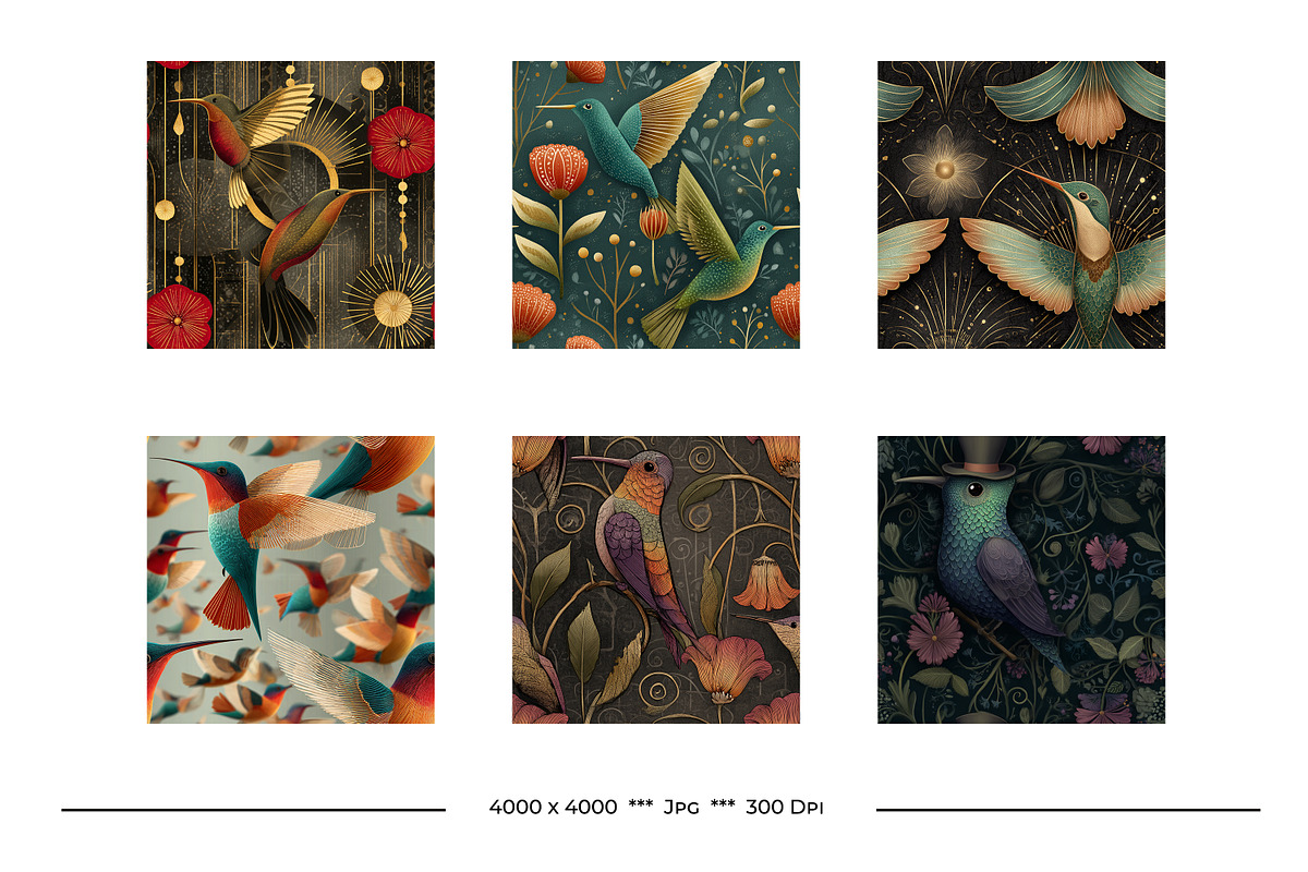 Hummingbird Retro Art Style Patterns, a Pattern Graphic by karenfoleyphoto (Photo 3 of 11)