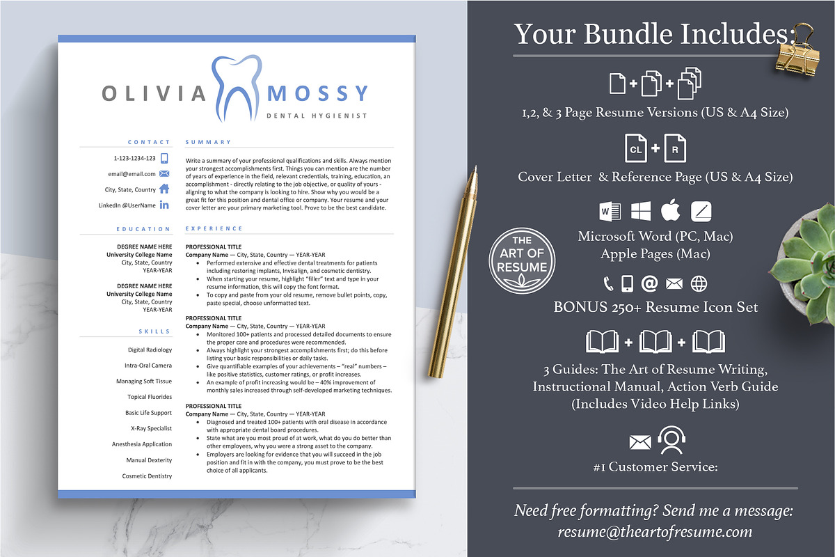 Hygienist Dental Dentist Resume CV, a Resume Template by The Art of Resume (Photo 2 of 8)