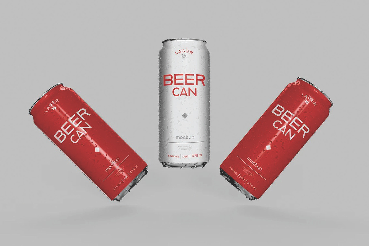 Beer or Soda Cans with Drops Mockup, an Advertising Mockup by skybluecreative (Photo 1 of 3)