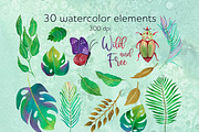 Green and gold leaves clipart, a Decorative Illustration by AnastasiaWatercolor (Thumbnail 2 of 6)
