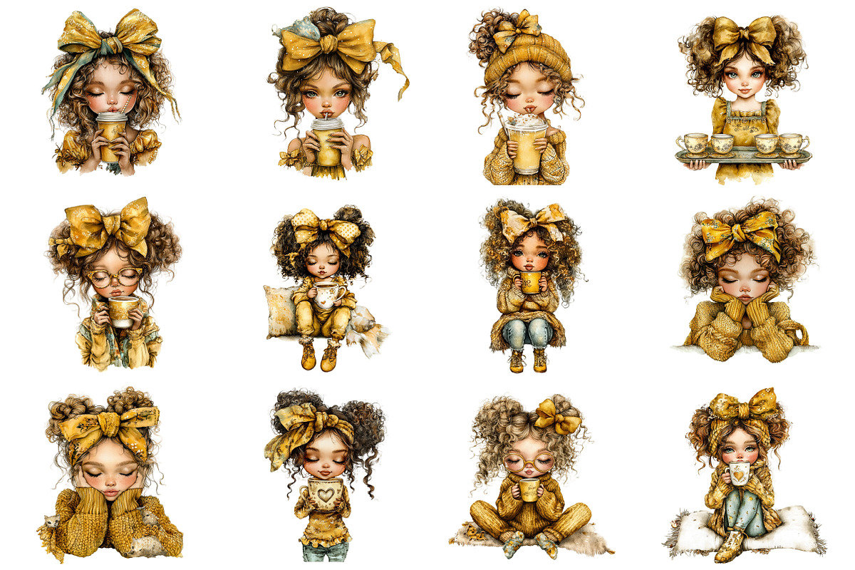 Whimsical Coffee Girls Clipart, a Seasonal Illustration by CitraGraphics (Photo 4 of 7)