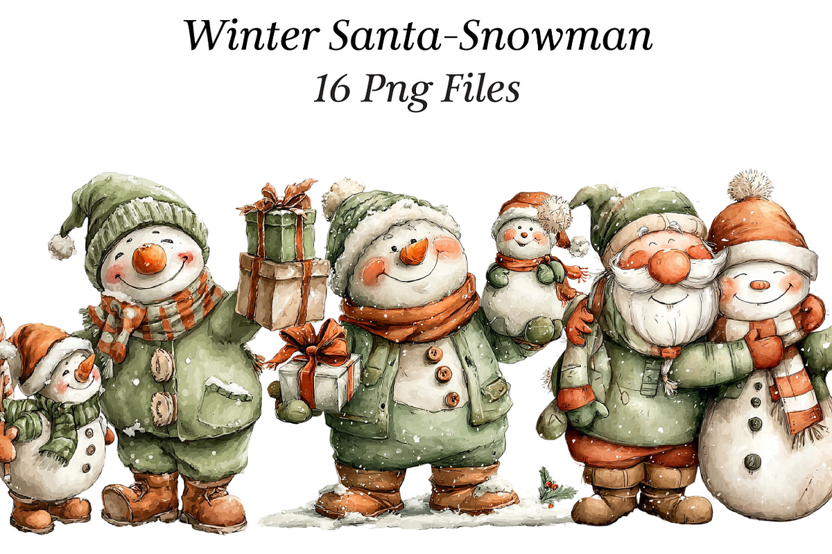 Winter Santa-Snowman Clipart, an Illustration by CraftArtStudio (Photo 1 of 6)