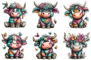 Colorful Highland Cow Clipart, an Illustration by CraftArtStudio (Thumbnail 4 of 6)
