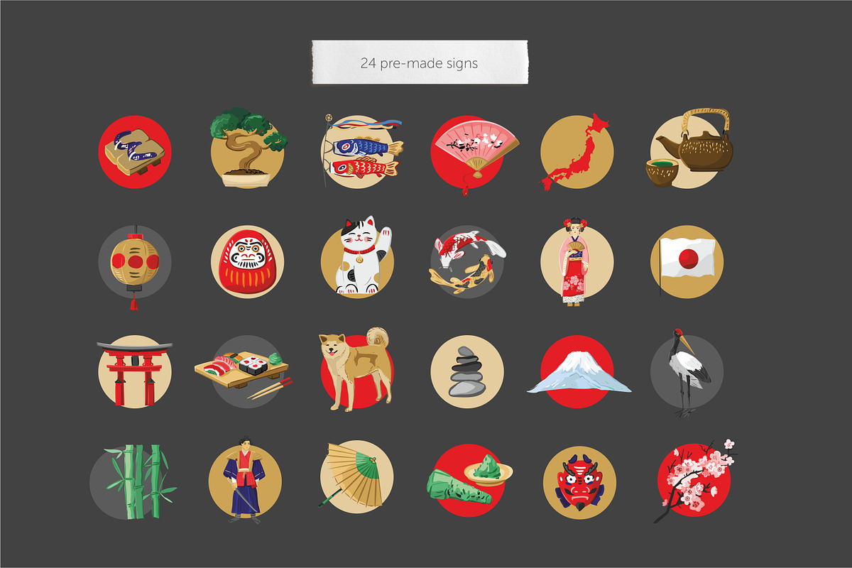 Japan symbols, patterns, map, an Object Graphic by yttadesign (Photo 16 of 17)