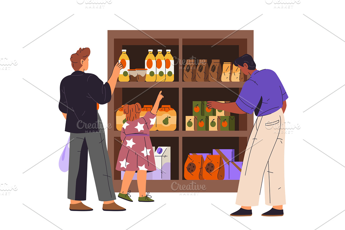 People at grocery store choose, a Food Illustration by Elegant Solution